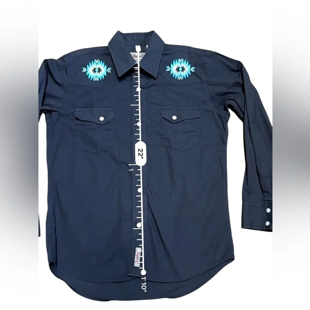 Rafter C Cowboy Collection Boys Western Shirt Sz. L Pearl Snap Black Embroidered - Picture 7 of 7